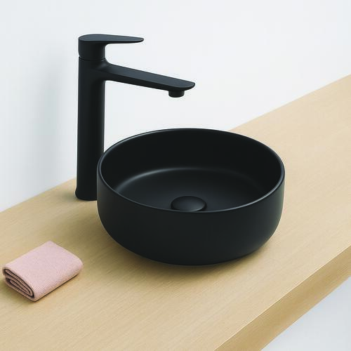 Vasque ronde à poser NAMI en céramique Ø34,6 x H. 11,4 cm - Noir mat